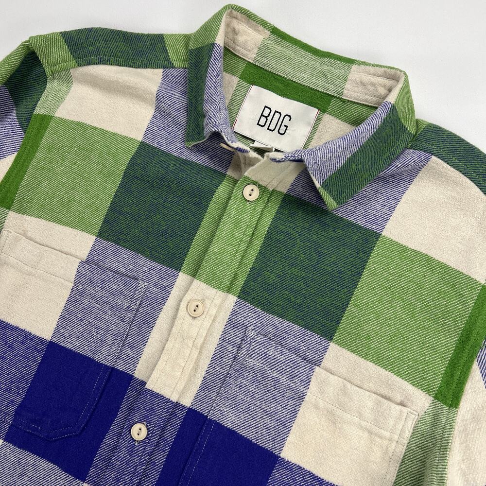 BDG Urban Outfitters Buffalo Big Mac Flannel Check Shirt Purple Green NEW Size M